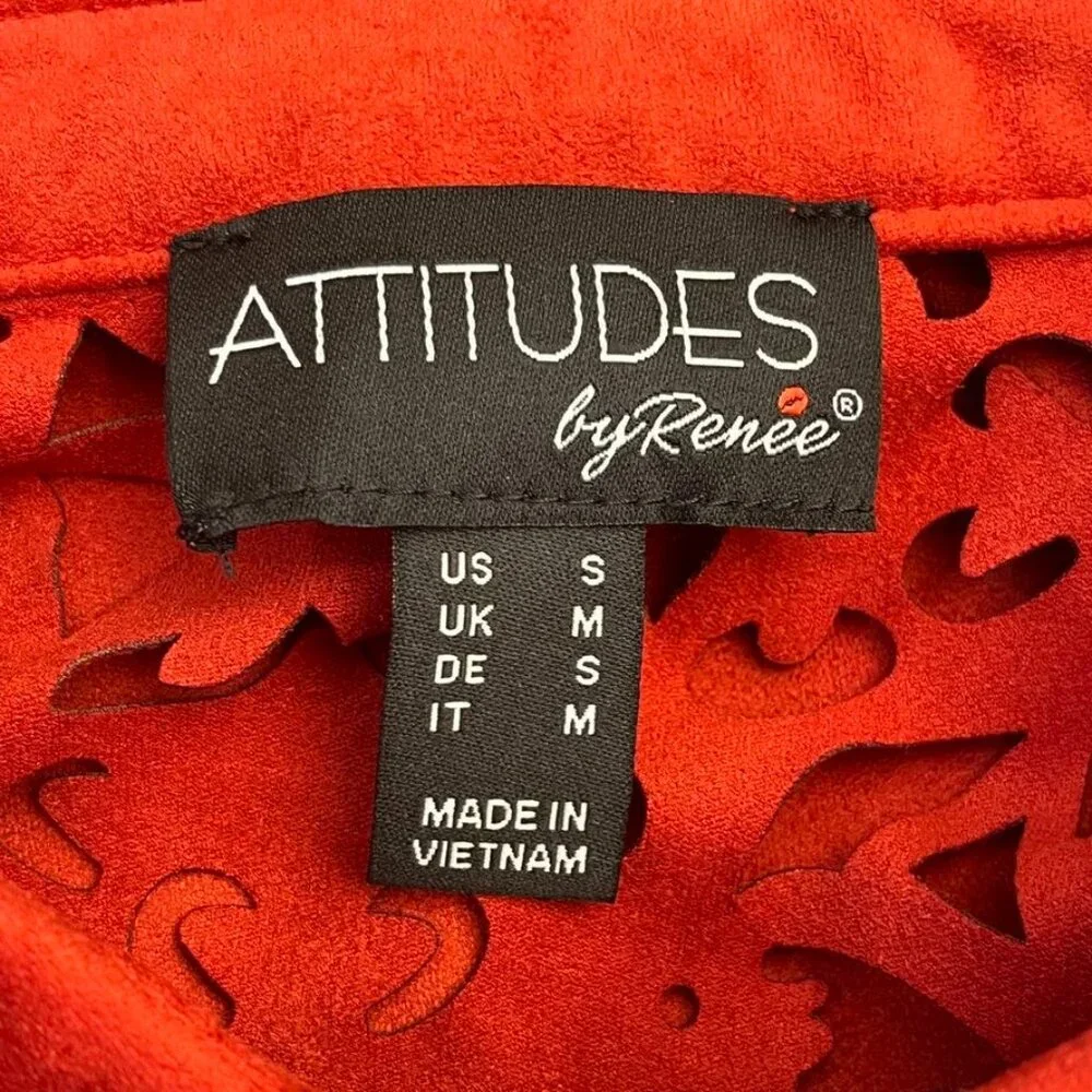 Attitudes by Renée Faux Suede Laser Cut Button Front Shirt Jacket Red Small